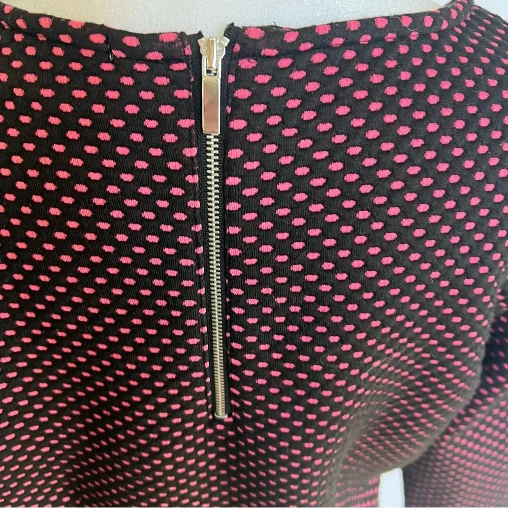 NY Collection A Line Polka Dot Dress Black Pink 3/4 Sleeve Back Zip Size Medium - Picture 13 of 15